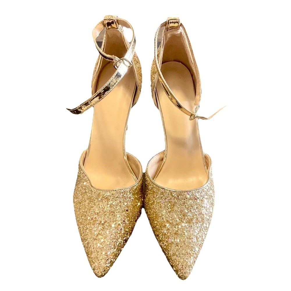 Sequin Decor Metallic Detail Ankle Stiletto Shoes US 9.5 Holiday New Year's Eve - Picture 2 of 7